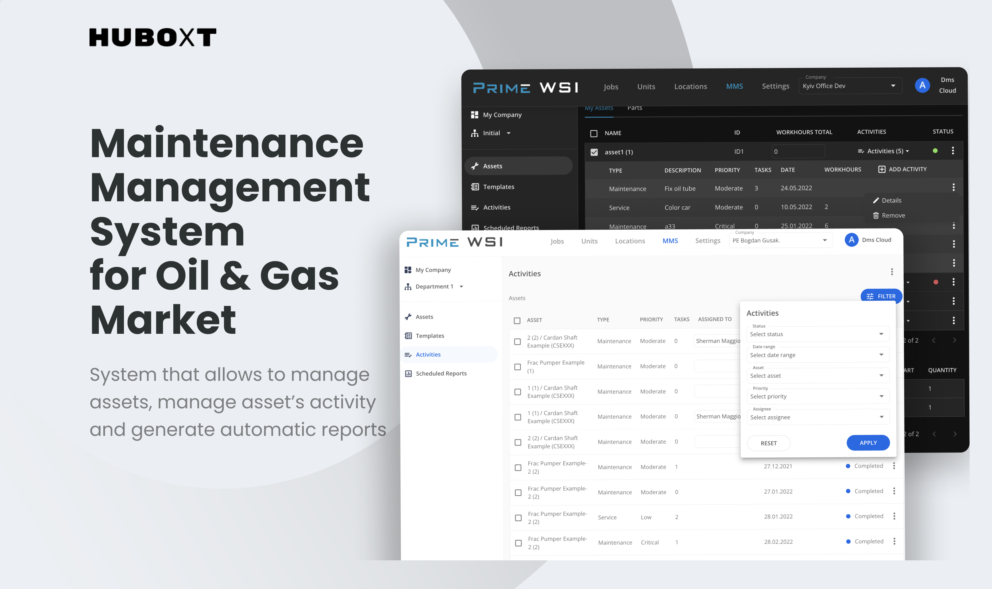 Huboxt Project - Maintenance management system