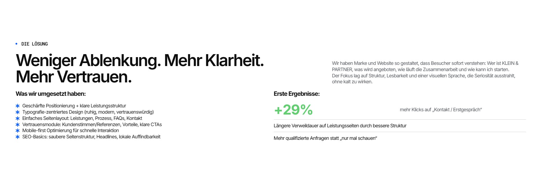 Pixelplan Webdesign Project - KLEIN & PARTNER 