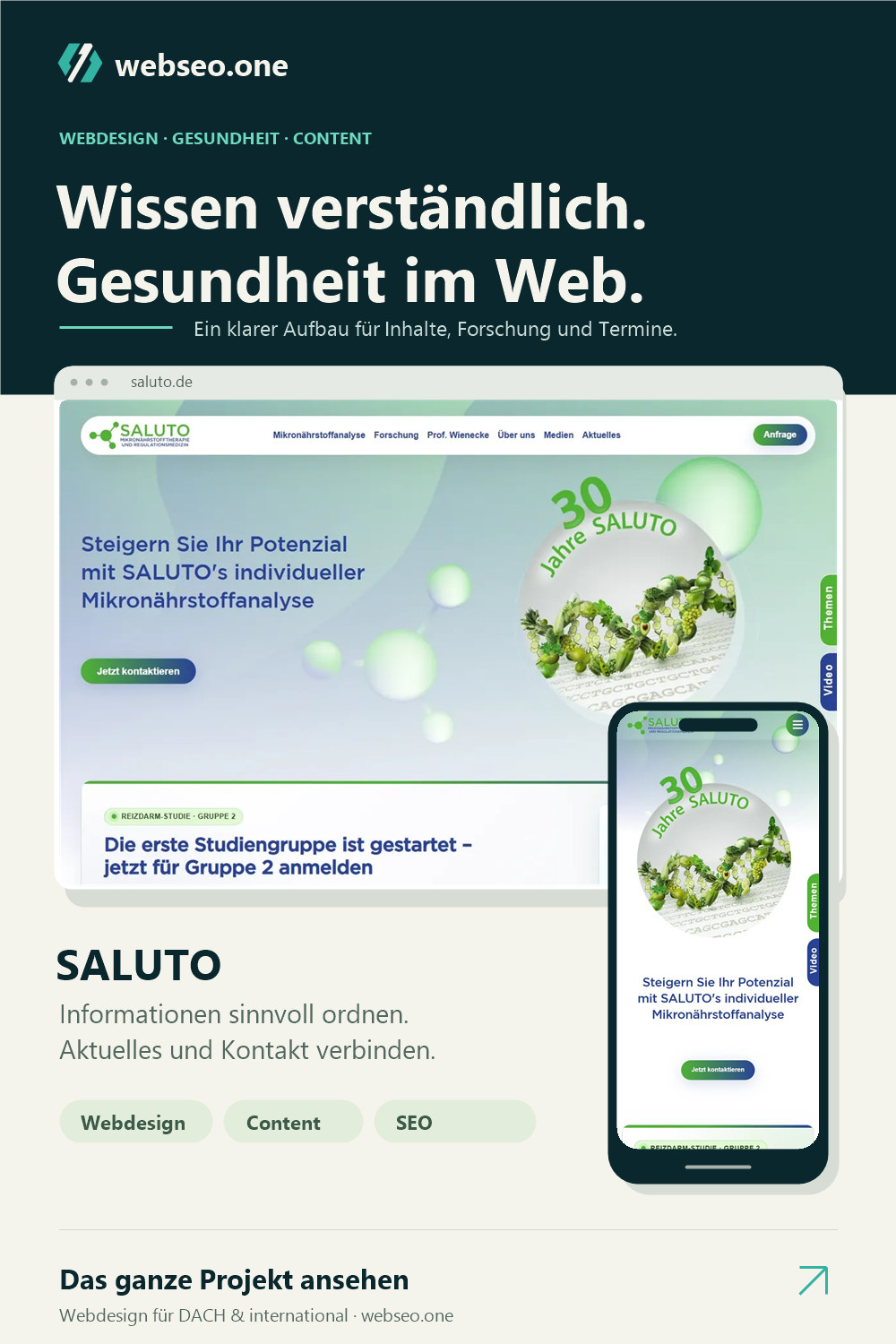 webseo.one Project - SALUTO, Web Design for Health and Research