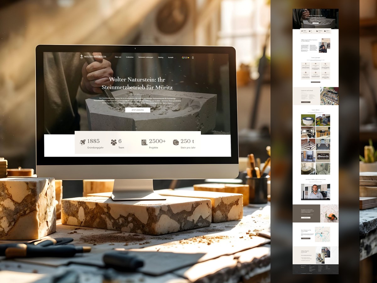 Moderner OnePager mit SEO-Landingpages - Wolter Naturstein