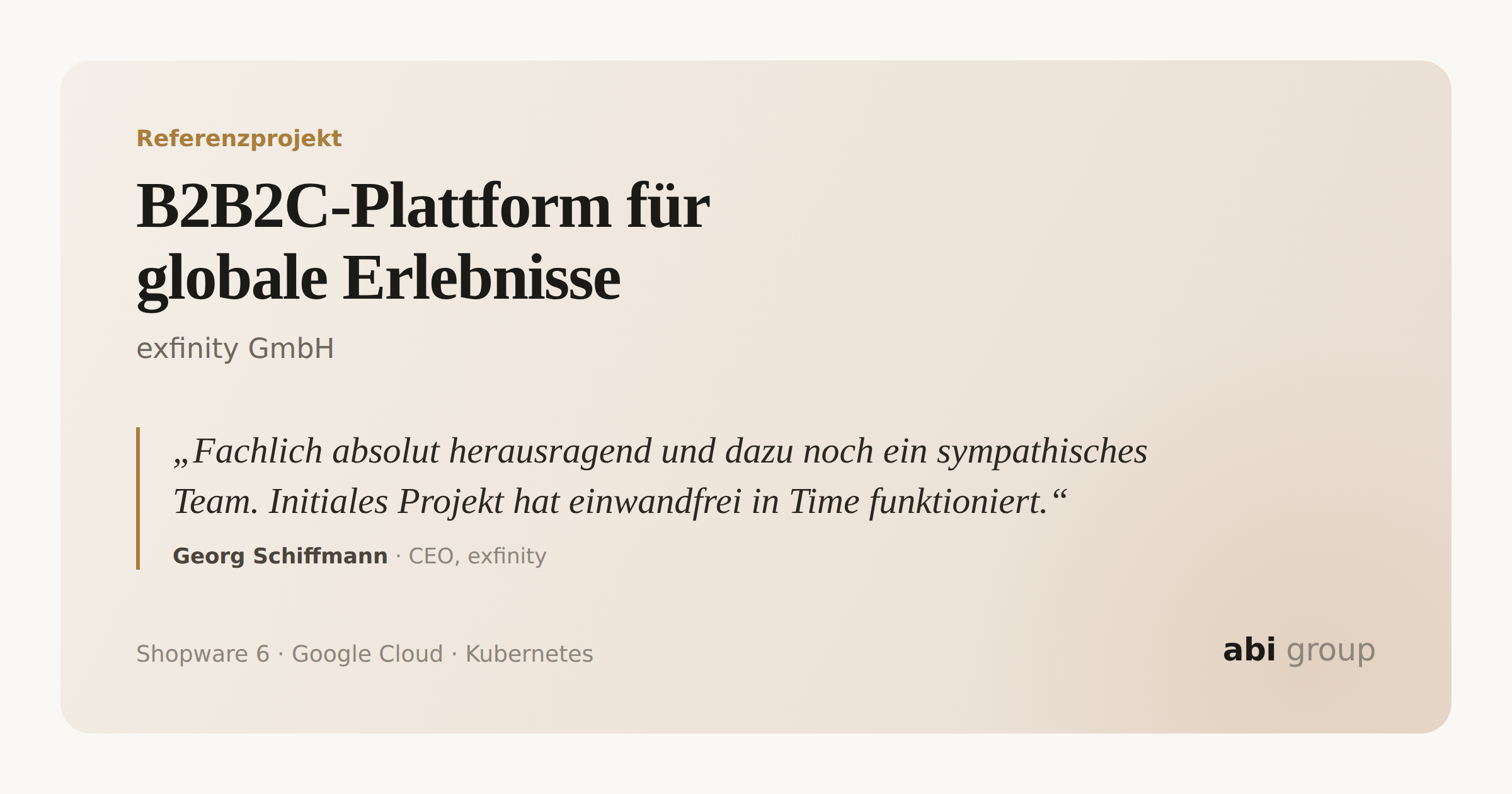 abi group GmbH Project - B2B2C platform for global experiences on Shopware 6