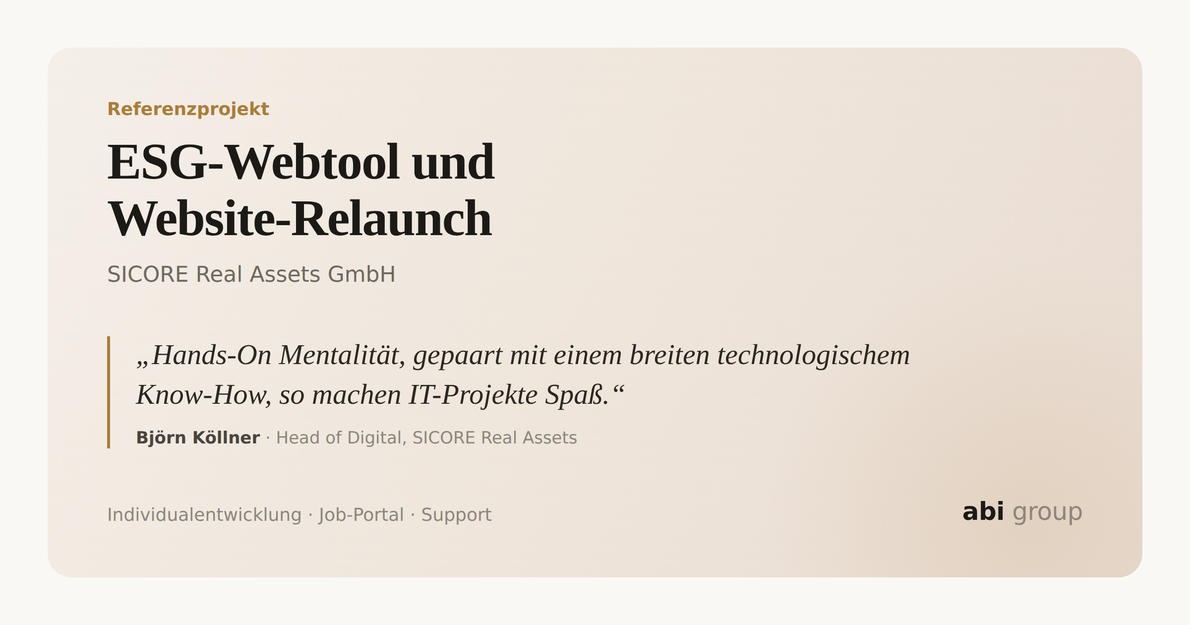 abi group GmbH Project - ESG Web Tool and Website Relaunch for a Real Estate Investment Firm
