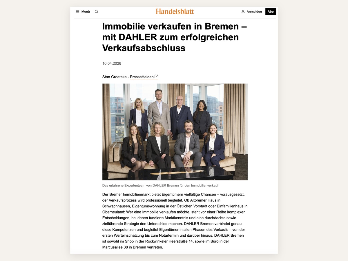 PresseHelden GmbH Project - Property sale article in Bremen with DAHLER