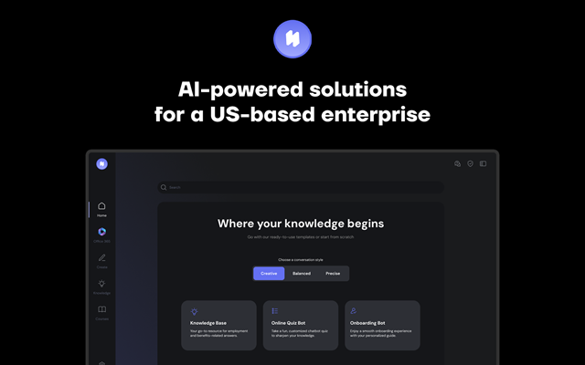 Uniridge Project - https://uniridge.co/cases/ai-powered-solutions-forenterprises-internalcommunication-and-training/