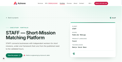 AZINOVE SAS Project - STAFF, Short-Mission Matching Platform