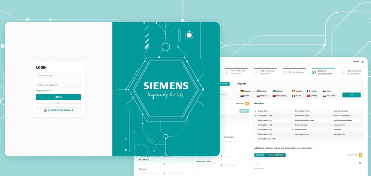 Web app for a company in the engine construction sector