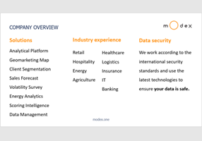 Modex Analytics Project - Company solutions and industries overview