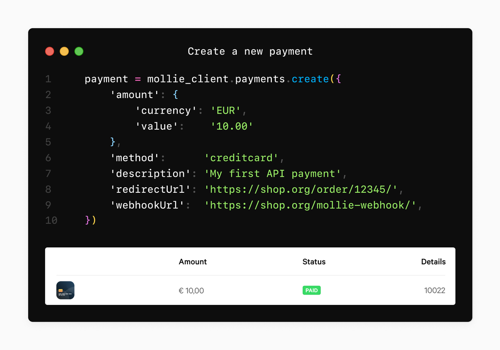 Four Digits Project - Mollie: Mollie API client for Python