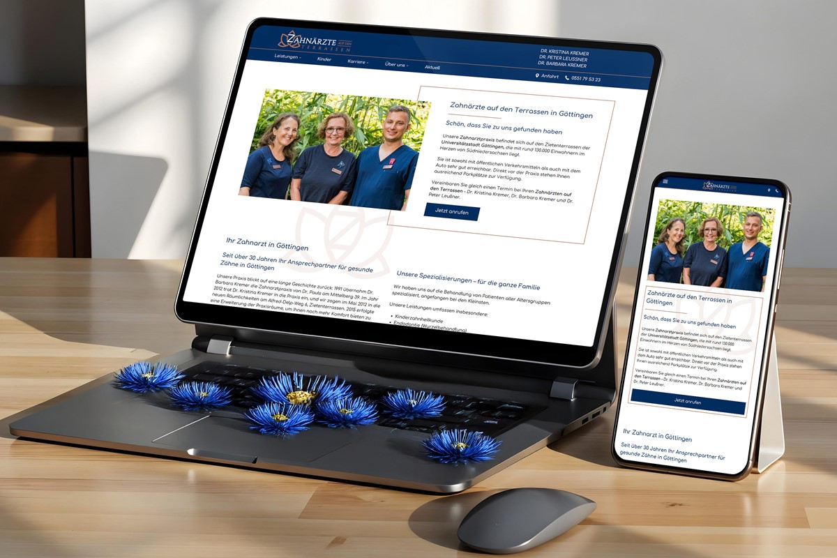 Dentist website for employer attractiveness - Zahnärzte auf den Terrassen, Göttingen