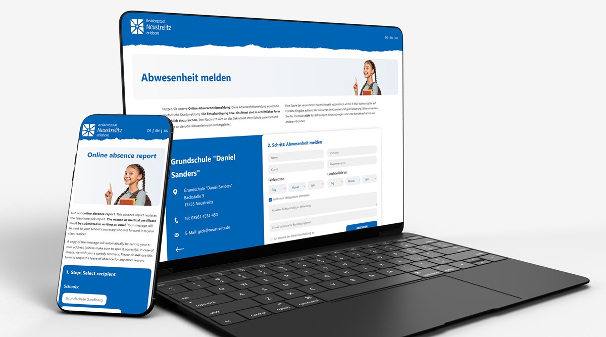 WordPress website for online sick note submission for 5 schools and 2 daycare centers - Residenzstadt Neustrelitz